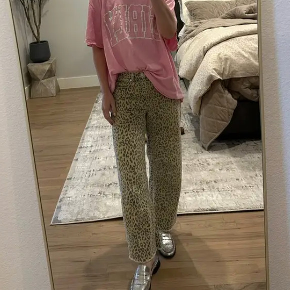 Le Jean Leopard Barrel Jeans Size 24 Baggy Ankle Raw Hem Animal Designer $300 - Picture 8 of 16